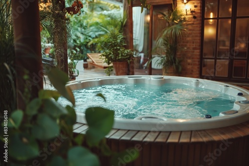 Hot tub relaxation on a patio, jacuzzi © Тамара Печеная