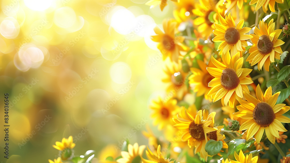 copy space of sunflower flowers in the corner over soft blur nature background copy space of sunflower flowers in the corner over soft blur nature background