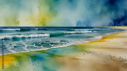 Vibrant Sunset at a Serene Beach With Gentle Waves in Summer Generative AI