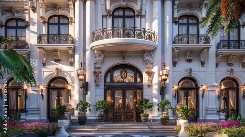 Captivating 3D render of Art Deco luxury, featuring a grand architectural facade with intricate motifs, gilded accents, and sweeping curves, reminiscent of the iconic style of the early 20th century, Captivating 3D render of Art Deco luxury, featuring a grand architectural facade with intricate motifs, gilded accents, and sweeping curves, reminiscent of the iconic style of the early 20th century,