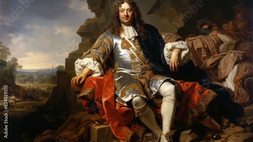 Majestic 17th-century painting of a nobleman adorned with luxurious robes and a confident expression