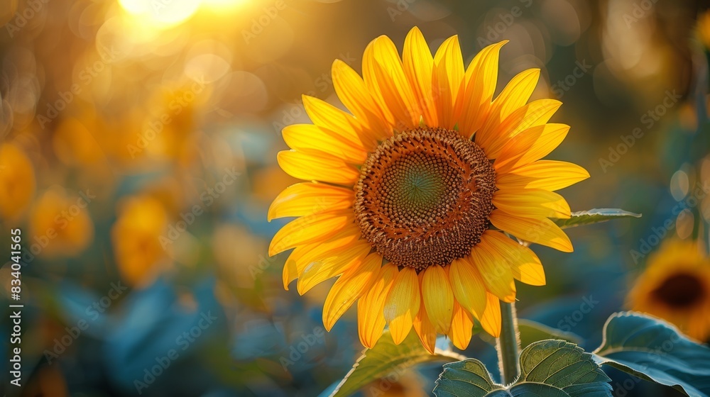 Fototapeta premium A close up of a sunflower in the middle of some green leaves, AI