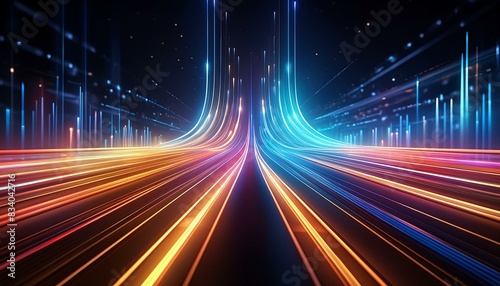 data connection transfer colorful neon color shiny lines energy motion speed digital modern abstract on dark background