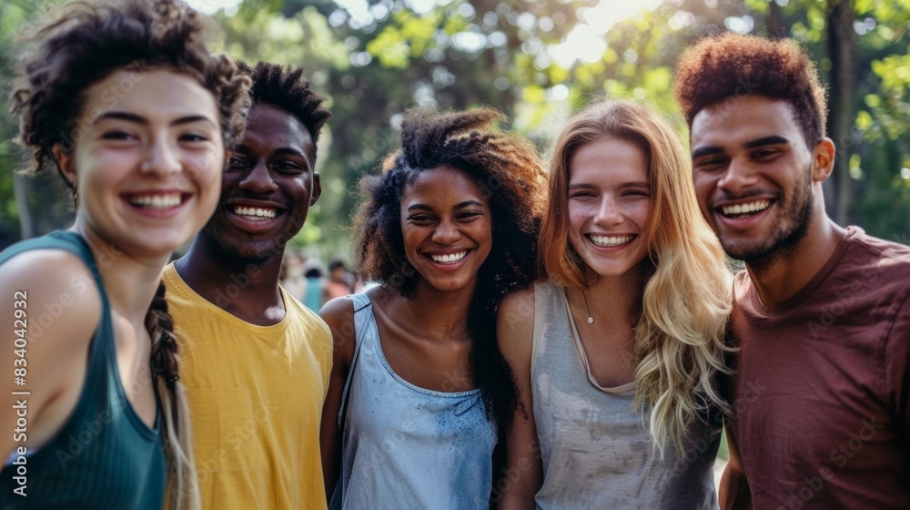 A group of people standing together smiling and laughing, AI A group of people standing together smiling and laughing, AI