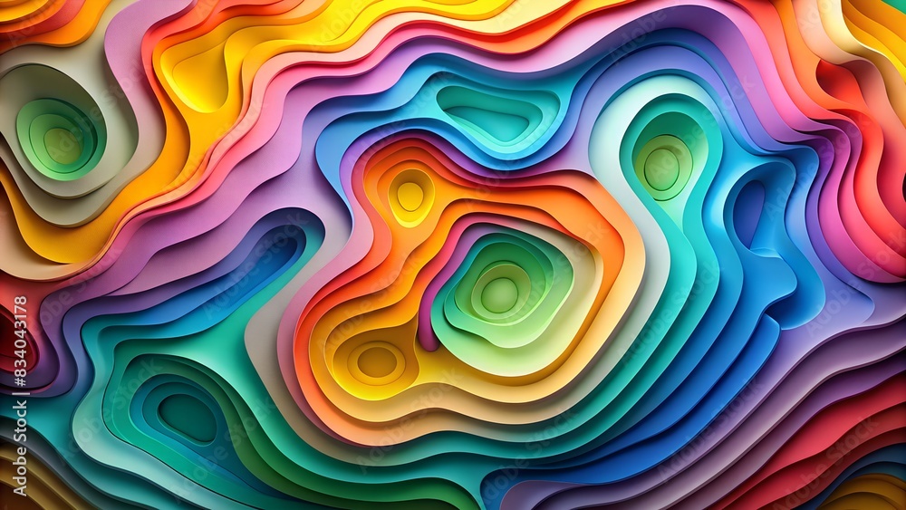 3D abstract background with layered paper in modern cut-out style and effects in a rainbow palette. 3D abstract background with layered paper in modern cut-out style and effects in a rainbow palette.