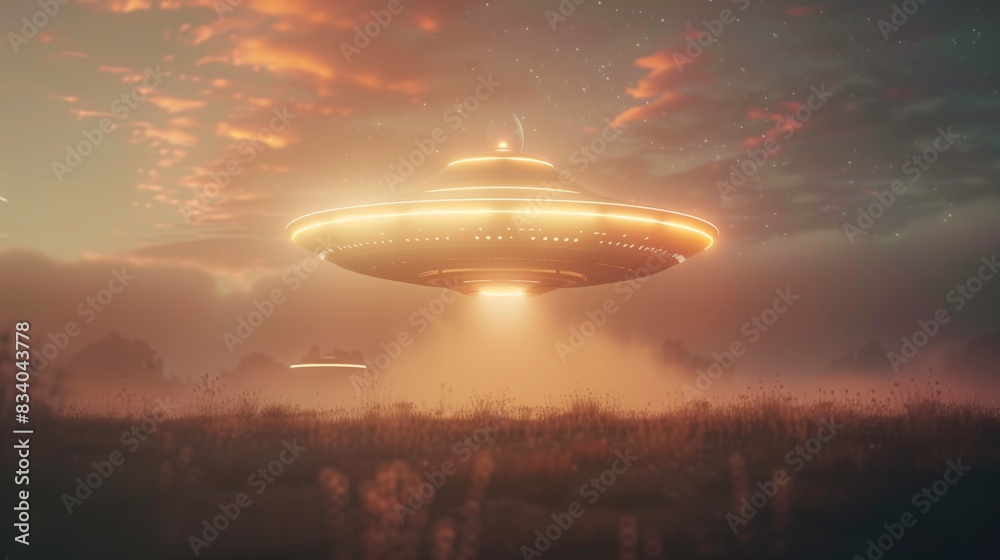 Large Alien Ship Soaring Through Cloudy Sky Large Alien Ship Soaring Through Cloudy Sky