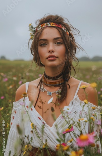 Woman Standing in Field of Flowers