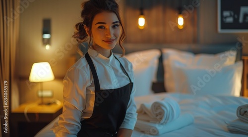 Woman Sitting on Bed in Room
