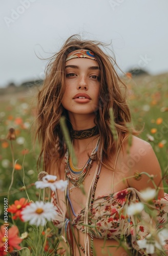 Woman Standing in Field of Flowers