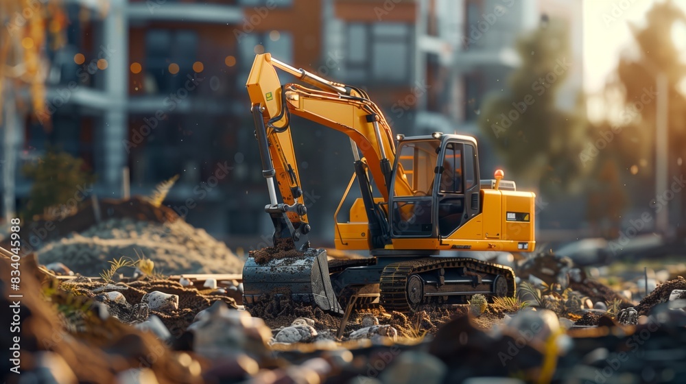 Yellow Bulldozer Excavating Rubble Yellow Bulldozer Excavating Rubble
