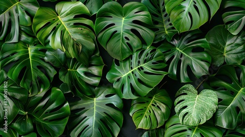  A zoomed-in image of several green leaves against a dark background, featuring a prominent green plant at the focal point
