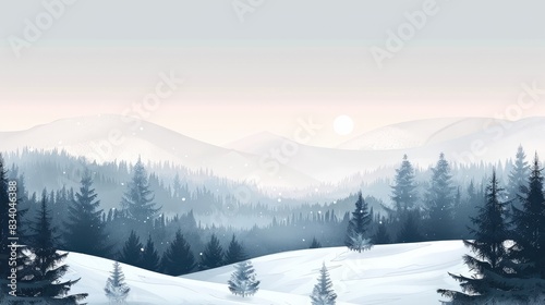 Winter scenery with snow covered hills and forests © 2rogan