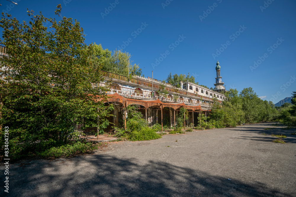 Abandoned Amusement Park Theme Park on a Hill near Lake Como in the Alps in Italy Abandoned Amusement Park Theme Park on a Hill near Lake Como in the Alps in Italy