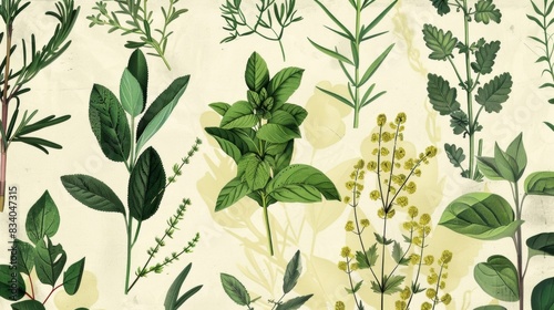 Wallpaper Mural A vintageinspired print featuring handdrawn illustrations of different herbs and es. Torontodigital.ca
