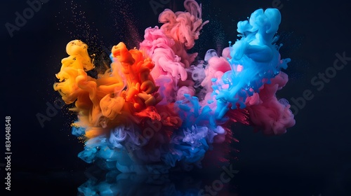 Colorful abstract powder explosion on black background. Colorful cloud of smoke  Colored powder explosion  Abstract close-up dust on the backdrop