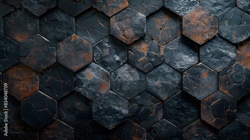 Close-up of a textured stone hexagon abstract background