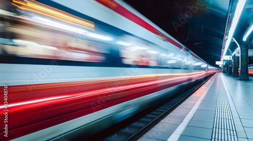 Train passing by with long exposure trails of light and dynamic movement, creating a sense of speed and motion