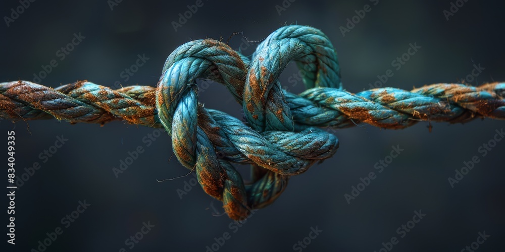 Heart-shaped knot made from natural fiber rope against a dark background Heart-shaped knot made from natural fiber rope against a dark background
