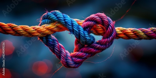 Colorful braided rope forming a single heart knot photo