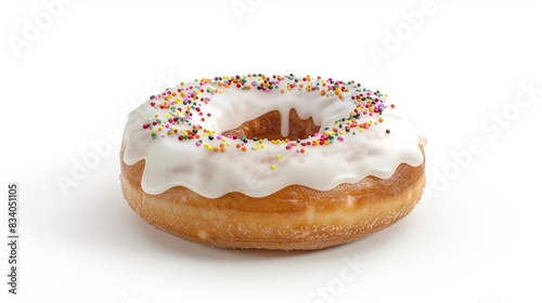 A single frosted bagel isolated on a white background suggesting a morning meal or bakery concept