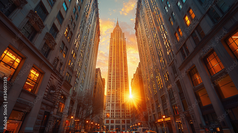 Fototapeta premium Urban cityscape with a prominent high-rise building