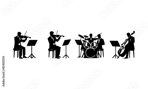 orchestra logo sketch icon in black and white isolated on white background, orchestra icons
