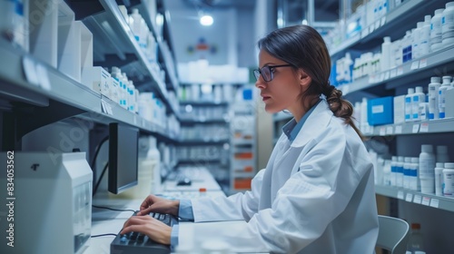 Female Scientist Working on Computer