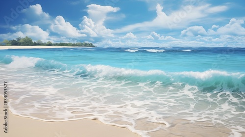 Beautiful Tropical Beach with Clear Blue Ocean Waves and Scenic Sky