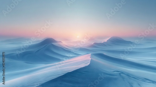   The sun sets over endless sand dunes photo