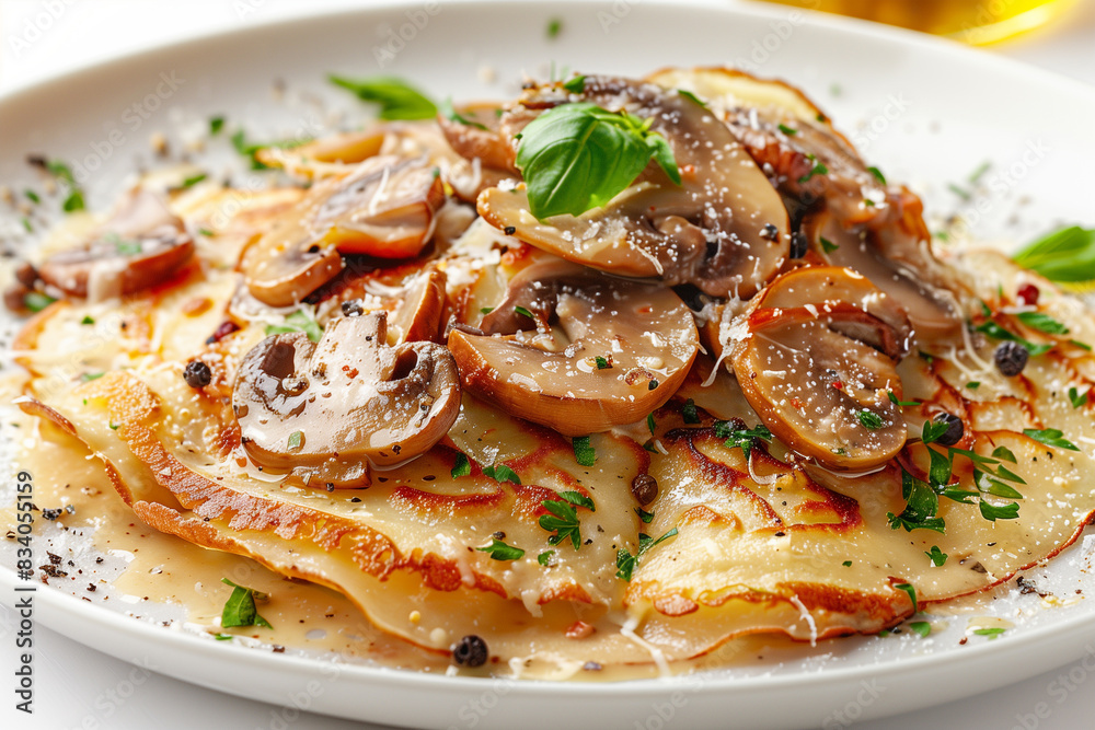 Savory Crepes Topped With Sauteed Mushrooms and Creamy Sauce Savory Crepes Topped With Sauteed Mushrooms and Creamy Sauce