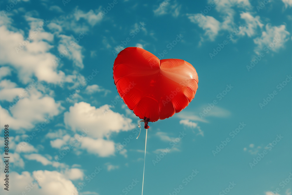 Red Heart Shaped Balloon Floating in Air Red Heart Shaped Balloon Floating in Air