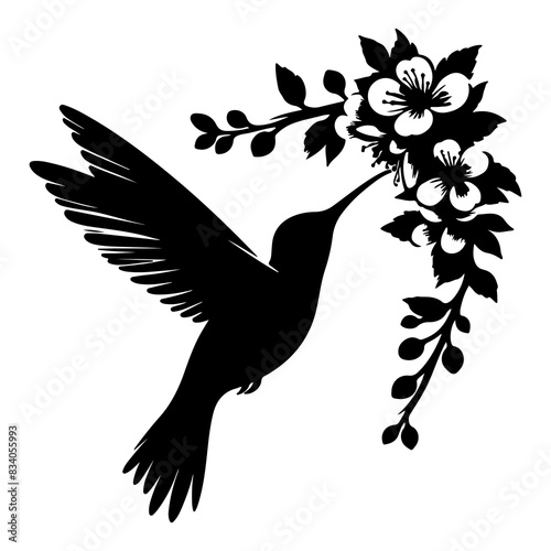 Flying hummingbirds silhouette isolated on white background