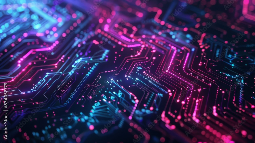 A colorful image of a circuit board with many lines and dots. The image has a futuristic and technological vibe A colorful image of a circuit board with many lines and dots. The image has a futuristic and technological vibe