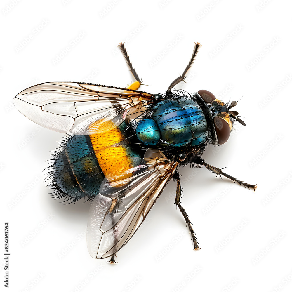 Blue bottle fly with orange-bearded or bottlebee, calliphora vomitoria ...