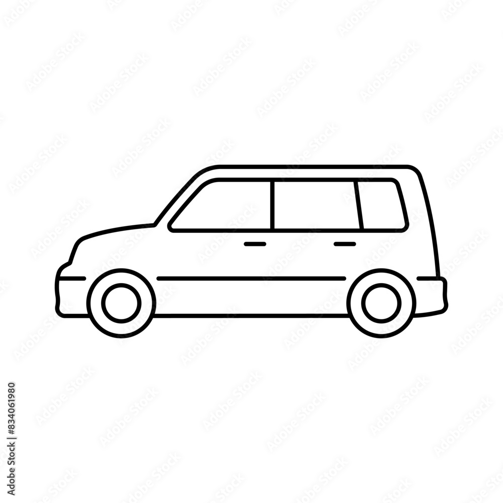 Car icon. Black contour linear silhouette. Editable strokes. Side view. Vector simple flat graphic illustration. Isolated object on a white background. Isolate.