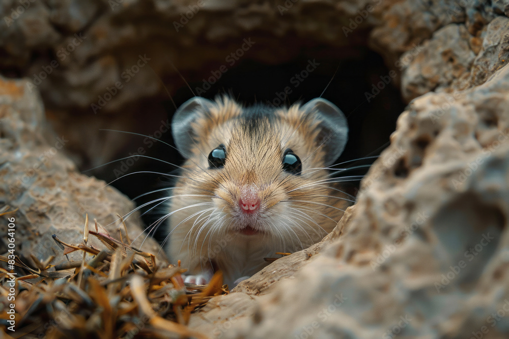 A shy hamster peeking out from behind a hideout, eyes cautious but curious, A shy hamster peeking out from behind a hideout, eyes cautious but curious,