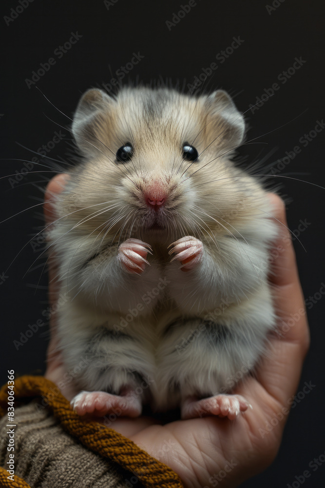 An anxious hamster with its fur slightly puffed up, hiding its face in its paws, An anxious hamster with its fur slightly puffed up, hiding its face in its paws,