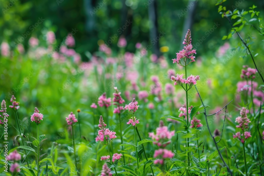 Native Garden Perennials: Lush Pink Flowers in a Natural Summer Park Setting Native Garden Perennials: Lush Pink Flowers in a Natural Summer Park Setting