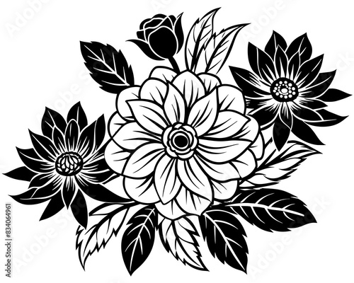Flower and leaves black vector