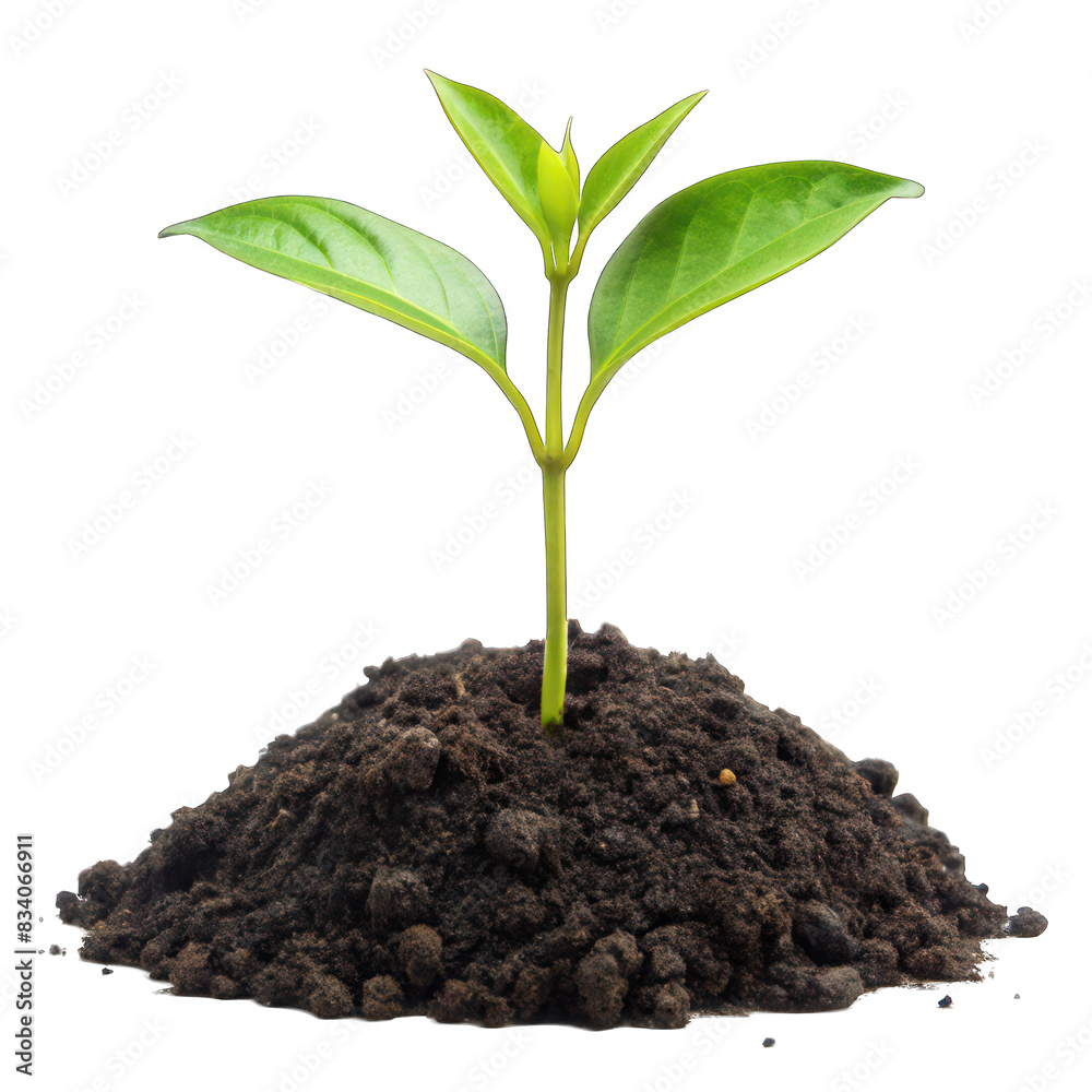 Young Plant Sprout Growing from Soil on White Background Transparent PNG