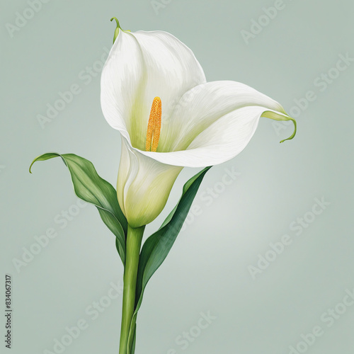 Beautiful generative AI watercolor painting of a soft and modern wedding calla lily in gentle hues