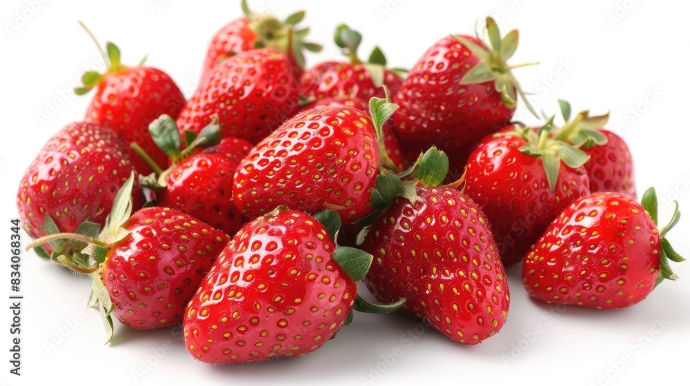 Red strawberries that are ripe against a white backdrop Red strawberries that are ripe against a white backdrop