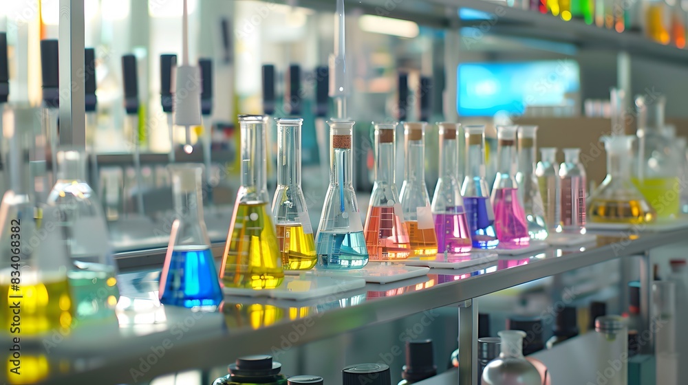 A chemistry lab with an array of glassware A chemistry lab with an array of glassware