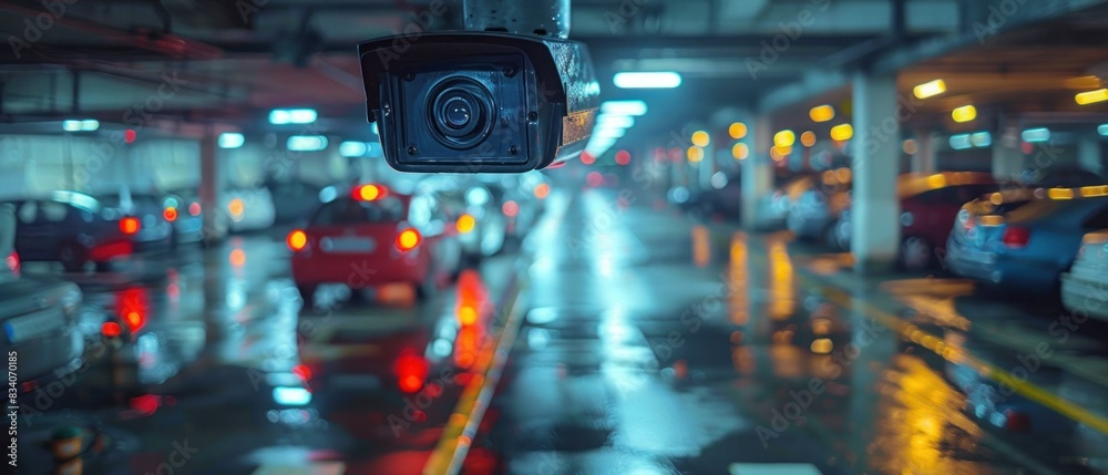 Through the lens of a security camera, capture the moment a parking attendant handles a fender-bender with professionalism and efficiency.