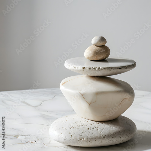 Presentation of product. podium made of stones on light textured table. space for text isolated on white background, photo, png
 photo