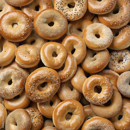 Generative AI creates mouthwatering bagels with sesame seeds on a white background