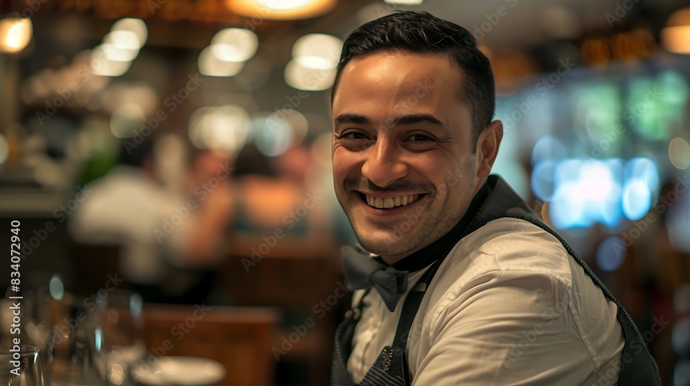 Waiter smiling and looking at the camera in the restaurant Waiter smiling and looking at the camera in the restaurant