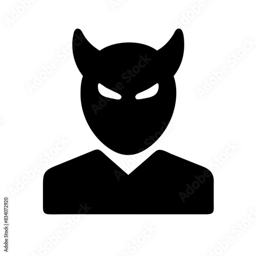 Evil Devil Icon Vector - Black Silhouette of a Devil Face with Horns and Angry Eyes