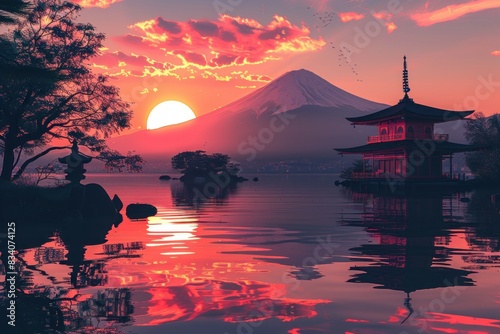 Landscape at the sunset of Japan