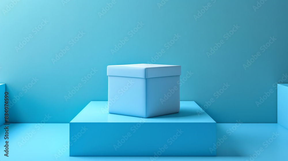 A blue box is on a blue pedestal A blue box is on a blue pedestal